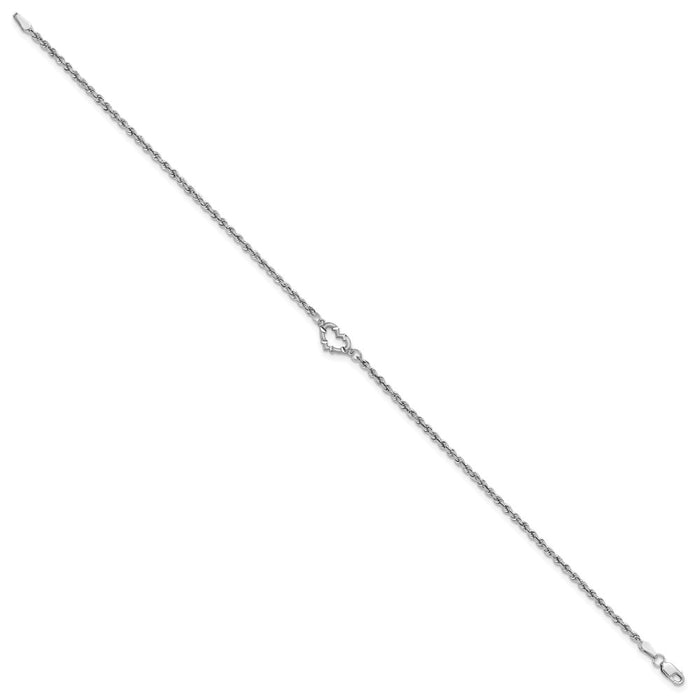 14k White Gold Diamond-cut Rope with Heart 9in Anklet-ANK153-9