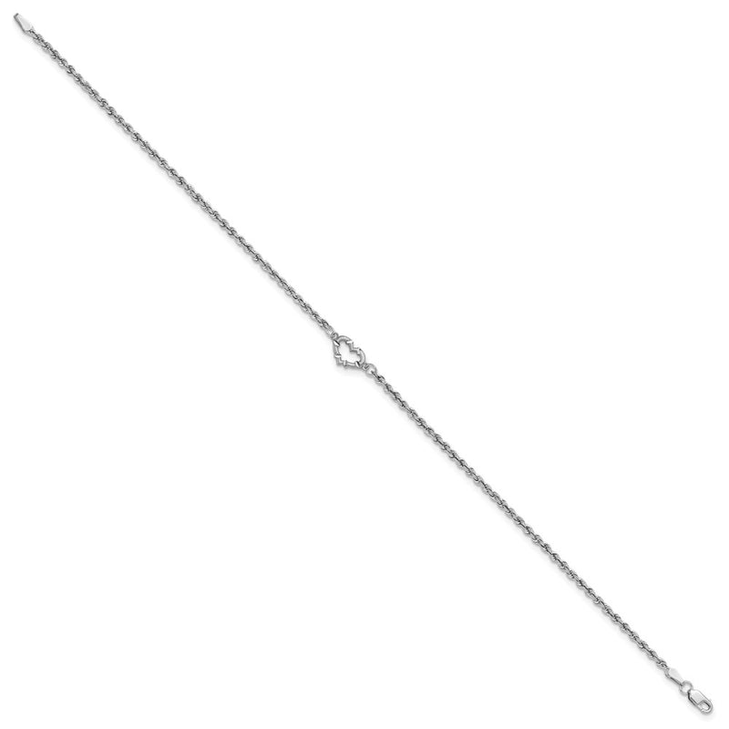 14k White Gold Diamond-cut Rope with Heart 10in Anklet-ANK153-10