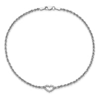 14k White Gold Diamond-cut Hollow Rope with Heart 9in Anklet-ANK153-9