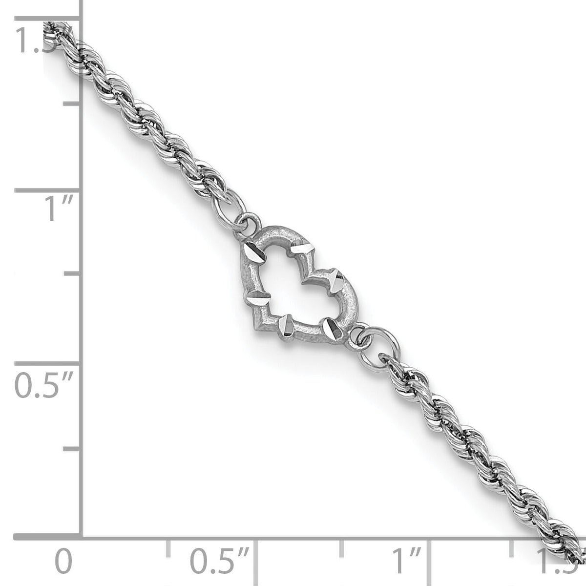 14k White Gold Diamond-cut Hollow Rope with Heart 9in Anklet-ANK153-9