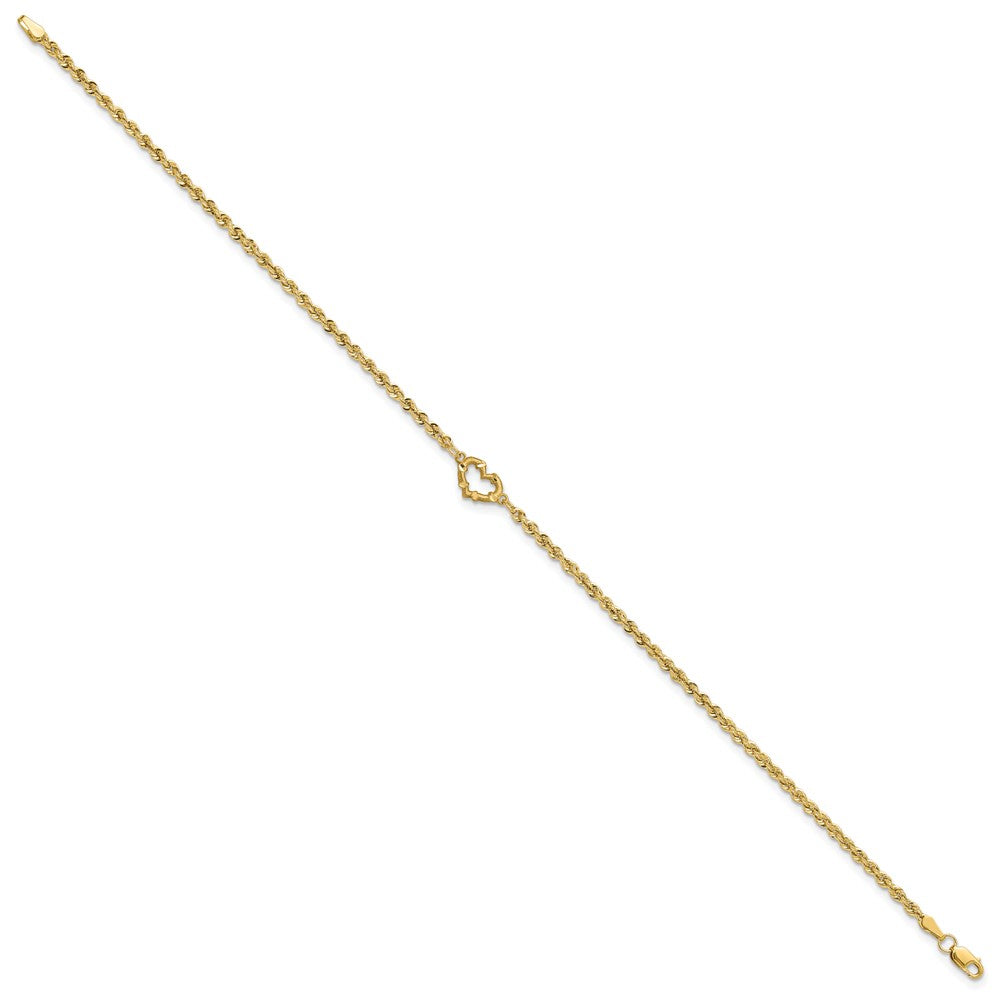 14k Diamond-cut Open Heart Rope 9inch Anklet-ANK154-9