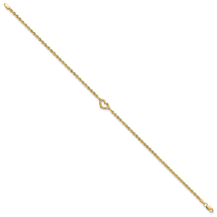 14k Diamond-cut Open Heart Rope 9inch Anklet-ANK154-9