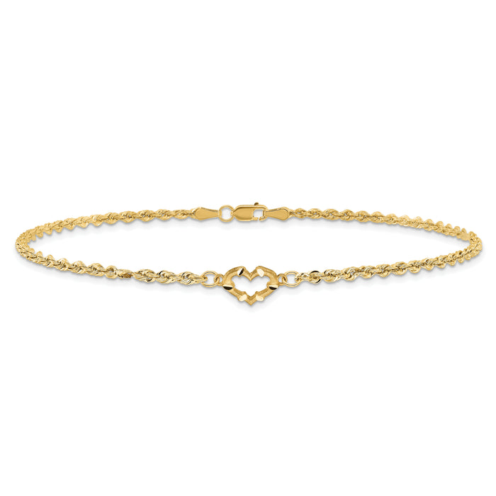 14k Diamond-cut Open Heart Rope Anklet-ANK154-10