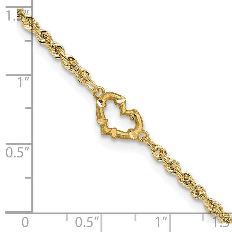 14k Diamond-cut Open Heart Rope Anklet-ANK154-10
