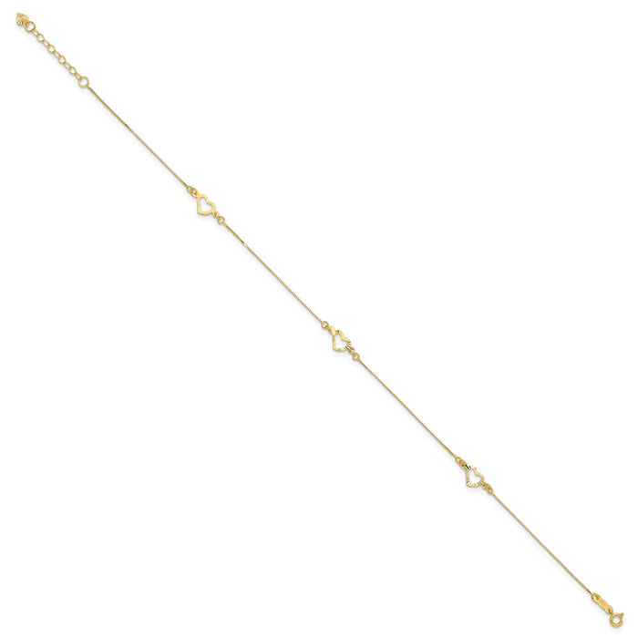 14k Diamond-cut Heart 10in Plus 1in ext. Anklet-ANK156-10