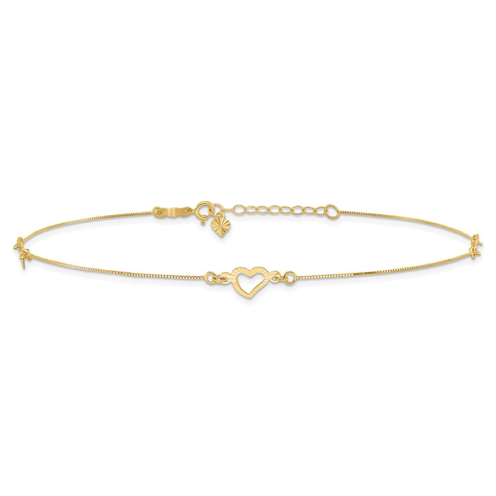 14k Diamond-cut Heart 10in Plus 1in ext. Anklet-ANK156-10