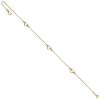 14k Diamond-cut Heart 9in Plus 1in ext Anklet-ANK156-9