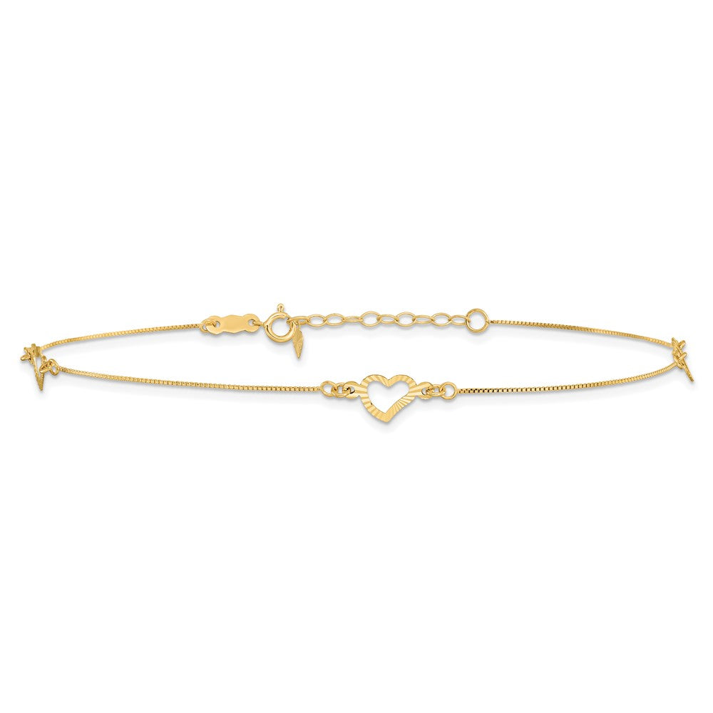 14k Diamond-cut Heart 9in Plus 1in ext Anklet-ANK156-9