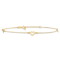 14k Diamond-cut Heart 9in Plus 1in ext Anklet-ANK156-9