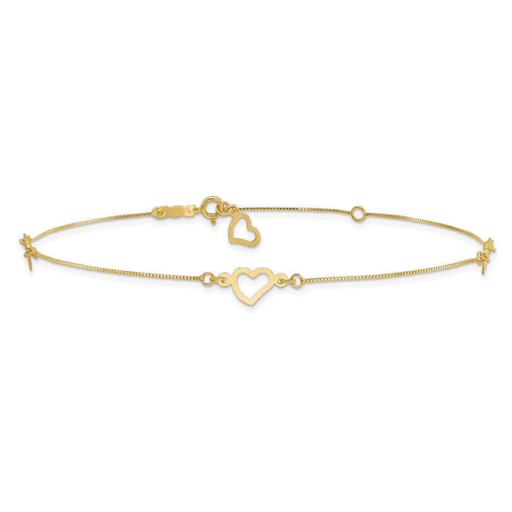 14K Adjustable Fancy Heart 9in Plus 1in Ext. Anklet-ANK157-9