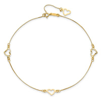 14K Adjustable Fancy Heart 9in Plus 1in Ext. Anklet-ANK157-9