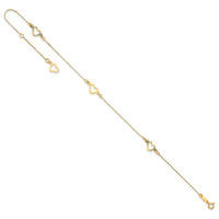 14K Fancy Heart 10in Plus 1in ext. Anklet-ANK157-10