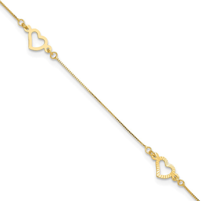 14K Adjustable Fancy Heart 9in Plus 1in Ext. Anklet-ANK157-9