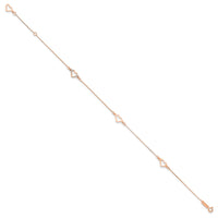 14k Rose Gold  Adjustable Fancy Heart 9in Plus 1in Ext. Anklet-ANK157R-9