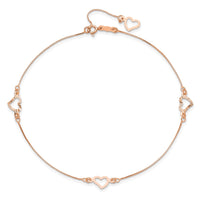 14k Rose Gold  Adjustable Fancy Heart 9in Plus 1in Ext. Anklet-ANK157R-9