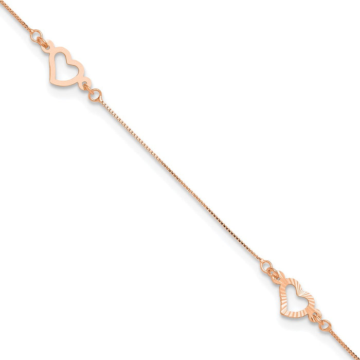 14k Rose Gold  Adjustable Fancy Heart 9in Plus 1in Ext. Anklet-ANK157R-9