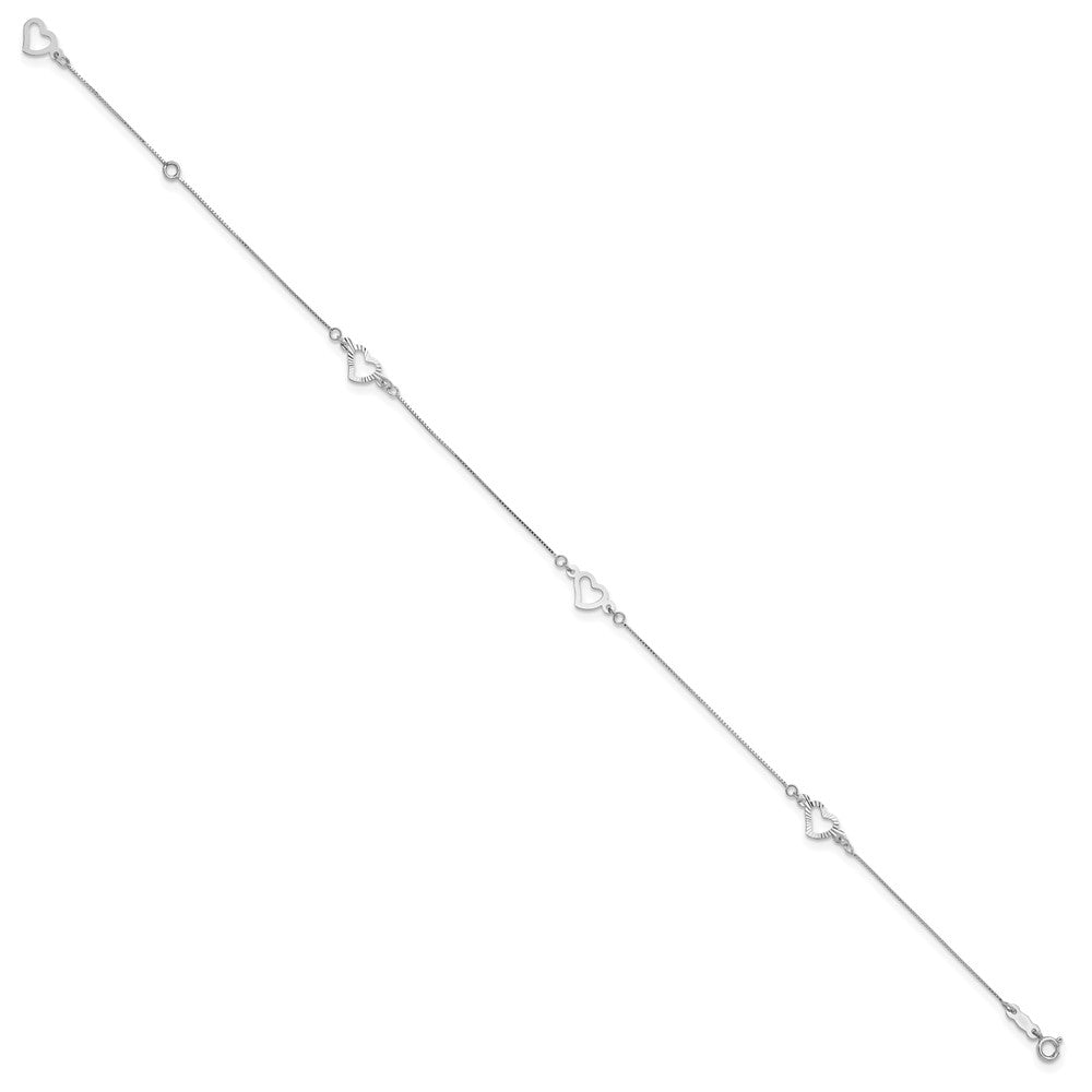 14K White Gold Fancy Heart 9in Plus 1in ext. Anklet-ANK157W-9