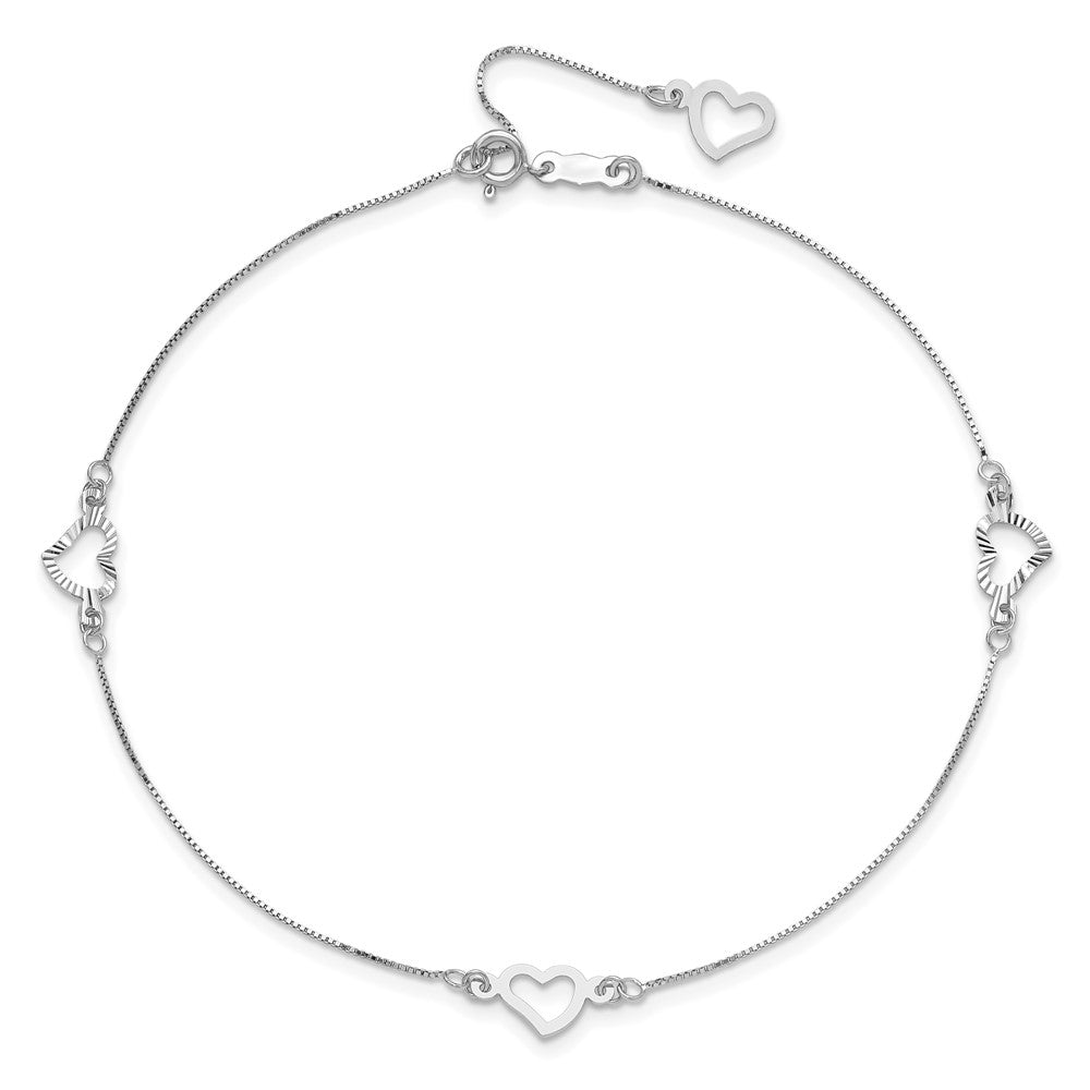 14K White Gold Fancy Heart 9in Plus 1in ext. Anklet-ANK157W-9