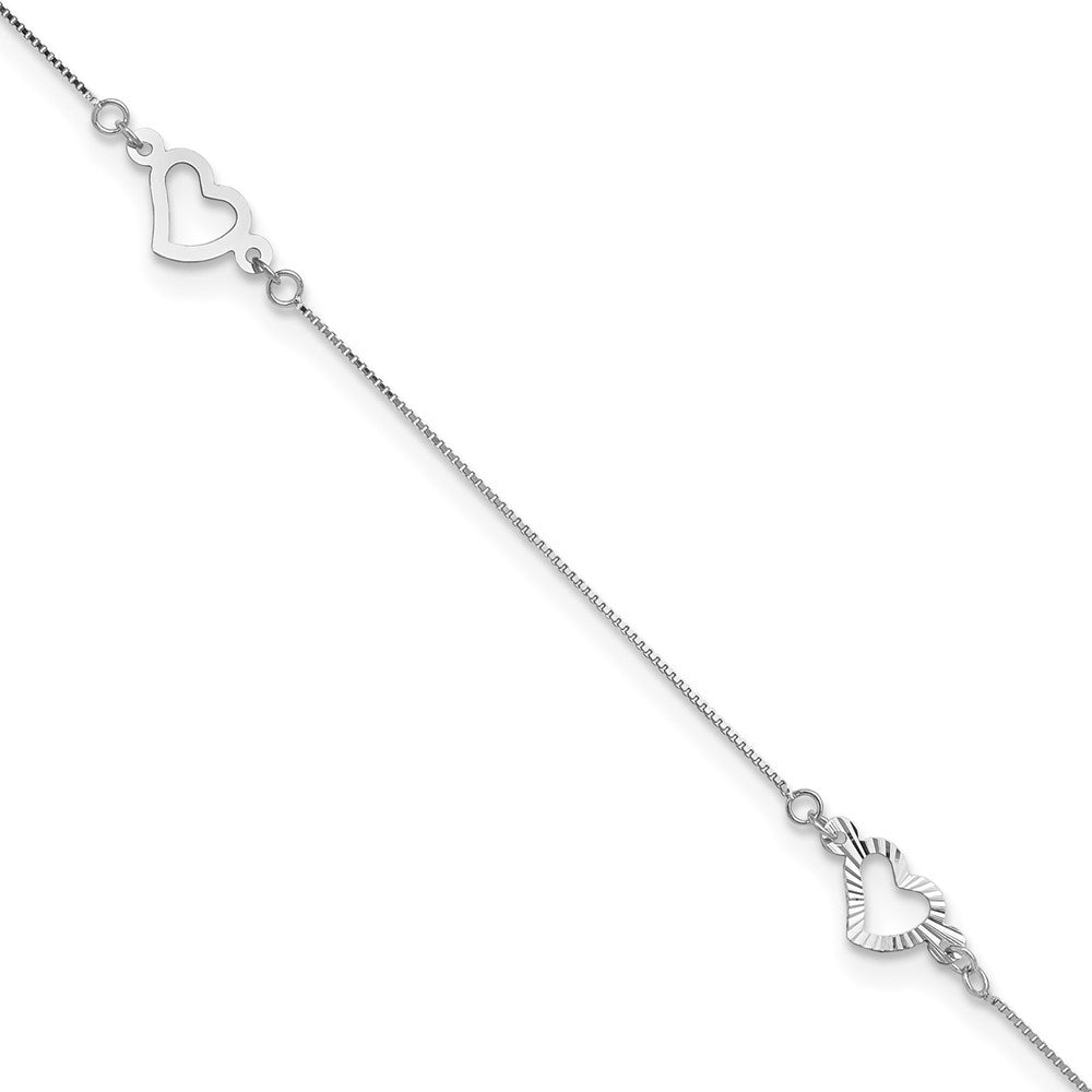 14K White Gold Fancy Heart 9in Plus 1in ext. Anklet-ANK157W-9