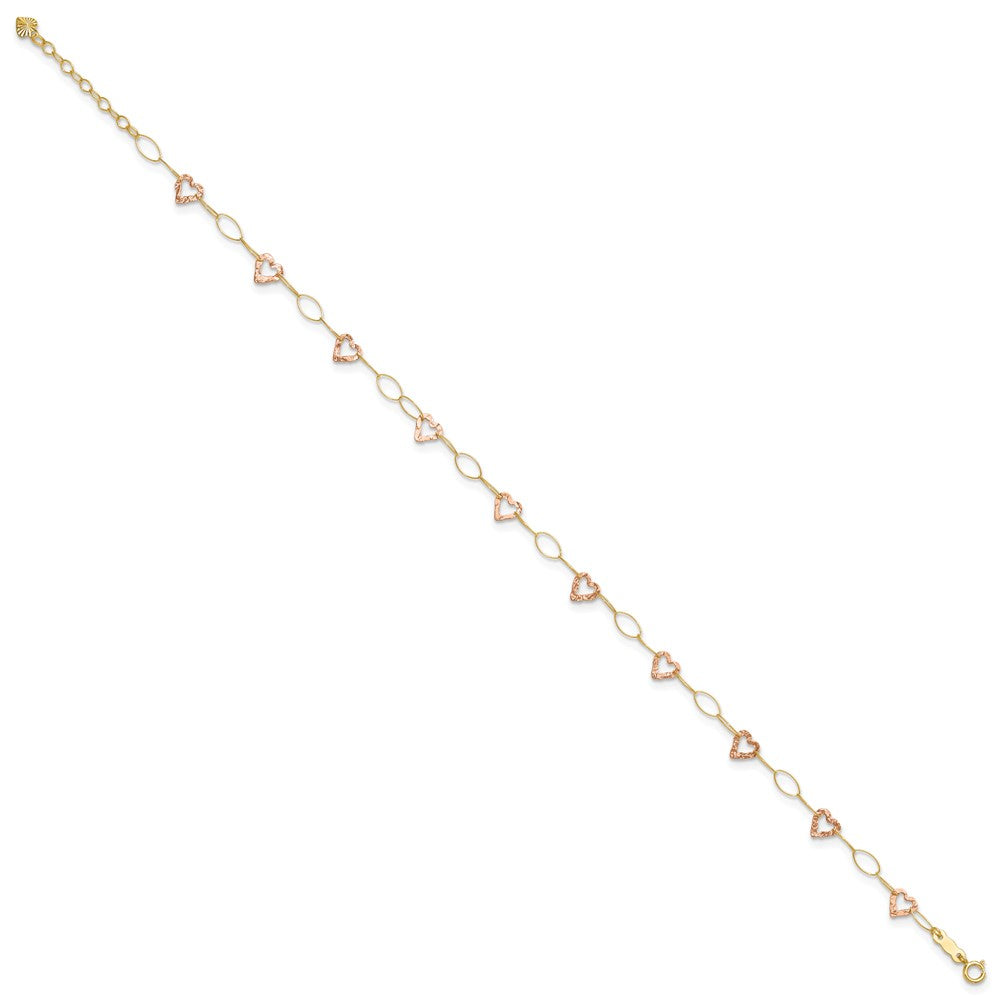 14k Two-tone Adjustable Heart 9in Plus 1in extension Anklet-ANK171-9