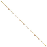 14k Two-tone Adjustable Heart 9in Plus 1in extension Anklet-ANK171-9