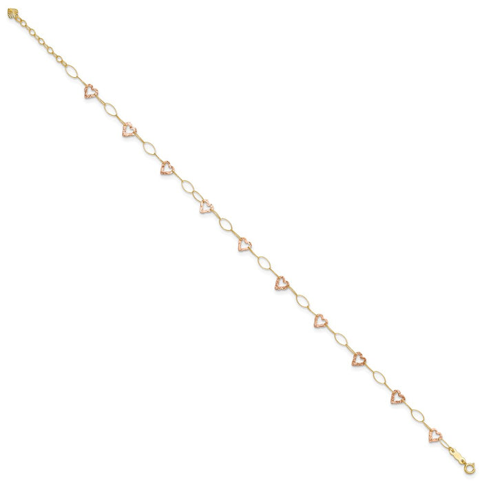 14k Two-tone Adjustable Heart 9in Plus 1in extension Anklet-ANK171-9