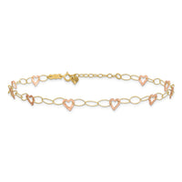 14k Two-tone Adjustable Heart 9in Plus 1in extension Anklet-ANK171-9