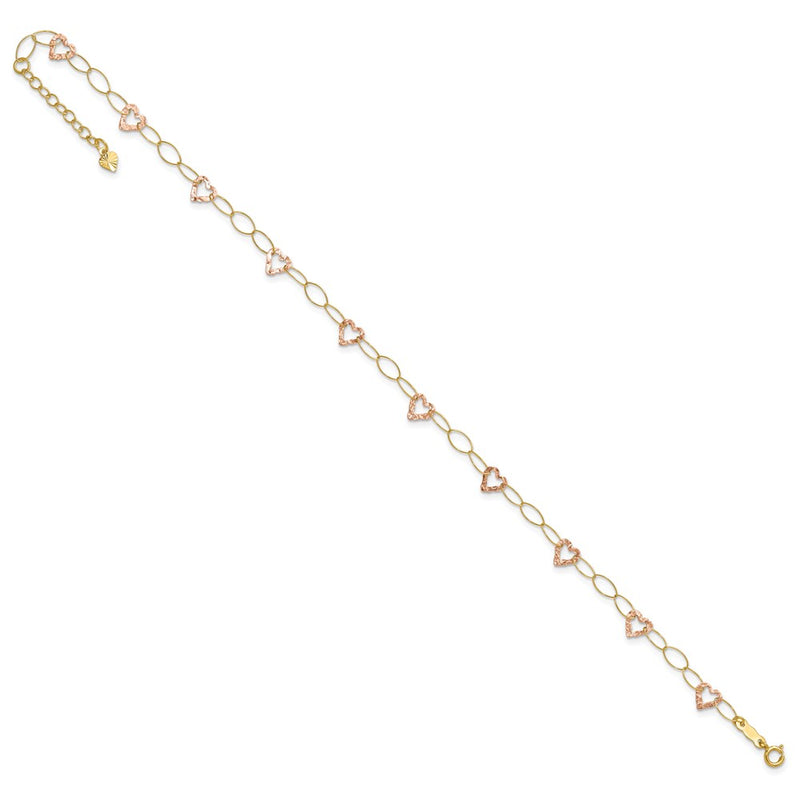 14k Two-tone Adjustable Heart 9in Plus 1in extension Anklet-ANK171-9