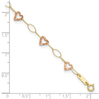 14k Two-tone Adjustable Heart 9in Plus 1in extension Anklet-ANK171-9