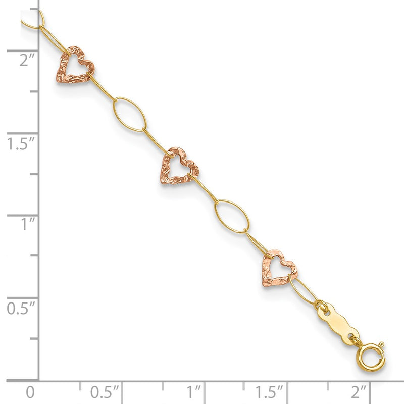 14k Two-tone Adjustable Heart 9in Plus 1in extension Anklet-ANK171-9