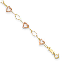 14k Two-tone Adjustable Heart 9in Plus 1in extension Anklet-ANK171-9