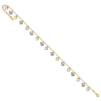 14K Tri-Color Heart 9in Plus 1in ext  Anklet-ANK172-9