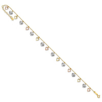 14K Tri-Color Heart 9in Plus 1in ext  Anklet-ANK172-9