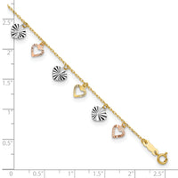 14K Tri-Color Heart 9in Plus 1in ext  Anklet-ANK172-9