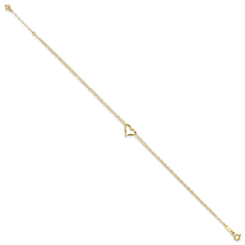 14k Double Strand Heart 10in Plus 1in ext. Anklet-ANK173-10