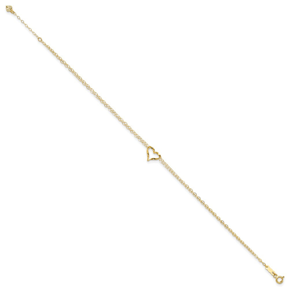 14k Double Strand Heart 9 Inch with 1 Inch extension Anklet-ANK173-9