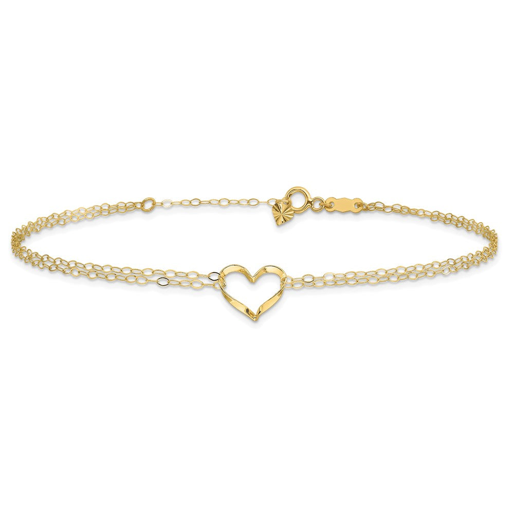 14k Double Strand Heart 10in Plus 1in ext. Anklet-ANK173-10