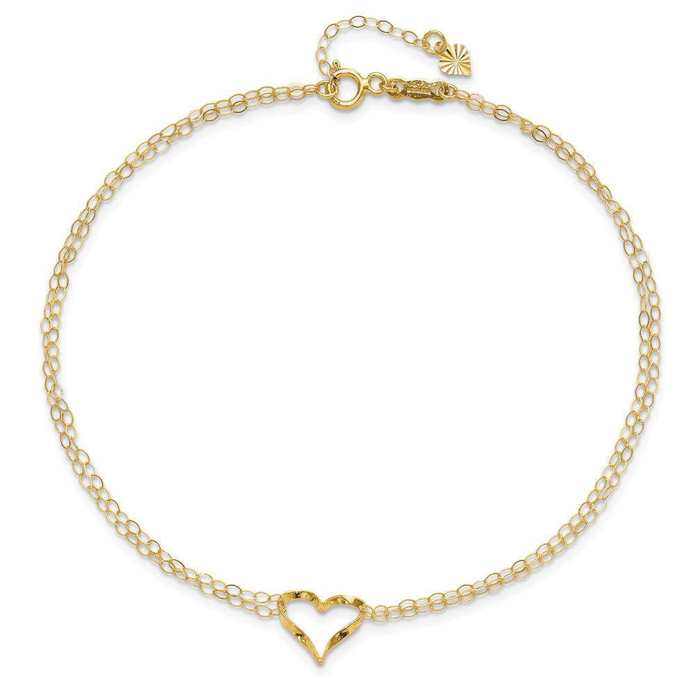 14k Double Strand Heart 10in Plus 1in ext. Anklet-ANK173-10