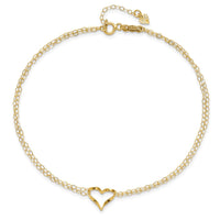 14k Double Strand Heart 9 Inch with 1 Inch extension Anklet-ANK173-9