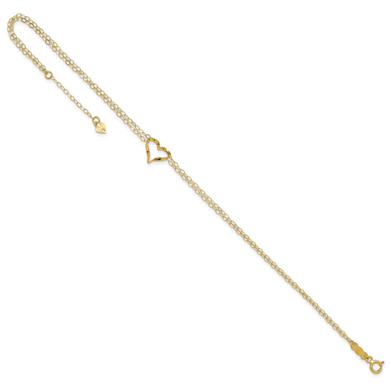 14k Double Strand Heart 10in Plus 1in ext. Anklet-ANK173-10