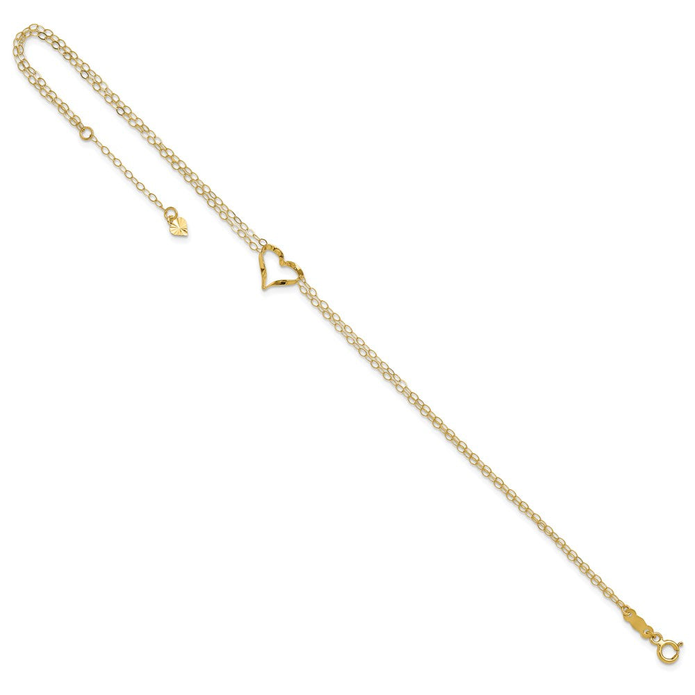 14k Double Strand Heart 9 Inch with 1 Inch extension Anklet-ANK173-9