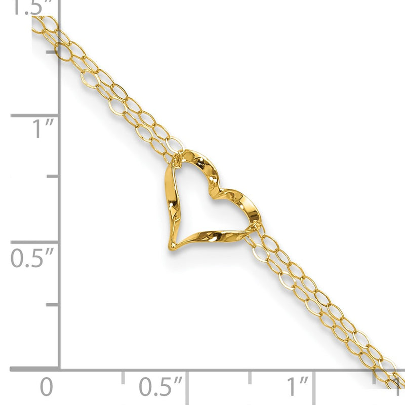 14k Double Strand Heart 10in Plus 1in ext. Anklet-ANK173-10