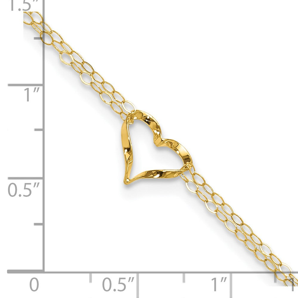 14k Double Strand Heart 9 Inch with 1 Inch extension Anklet-ANK173-9