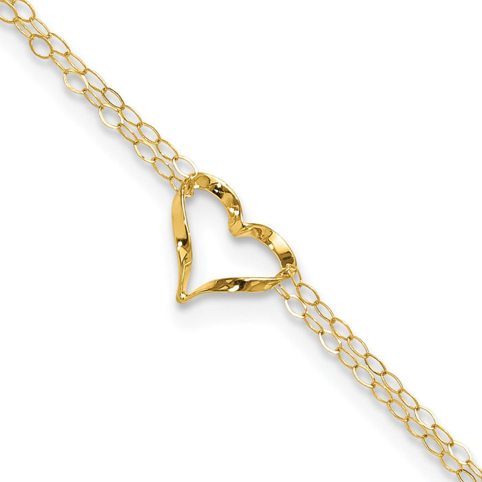 14k Double Strand Heart 10in Plus 1in ext. Anklet-ANK173-10