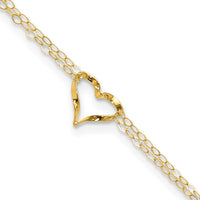 14k Double Strand Heart 9 Inch with 1 Inch extension Anklet-ANK173-9