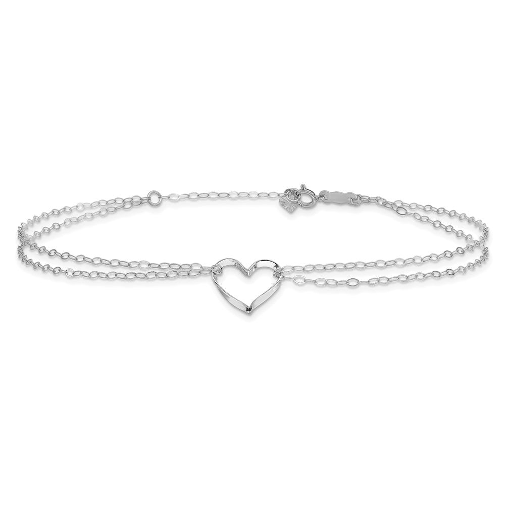 Solid 14K Yellow Gold Adjustable Double Chain Heart good Charm Anklet 9 in + 1 in Ext