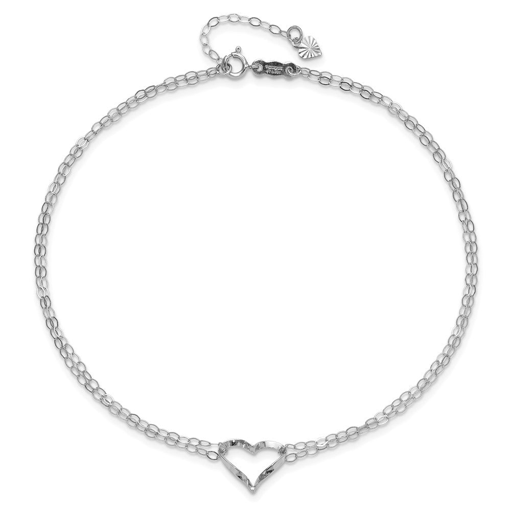 14k White Gold Double Strand Heart 9in Plus 1in ext. Anklet-ANK174-9