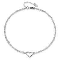 14k White Gold Double Strand Heart 9in Plus 1in ext. Anklet-ANK174-9