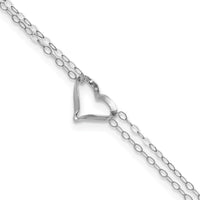 14k White Gold Double Strand Heart 9in Plus 1in ext. Anklet-ANK174-9