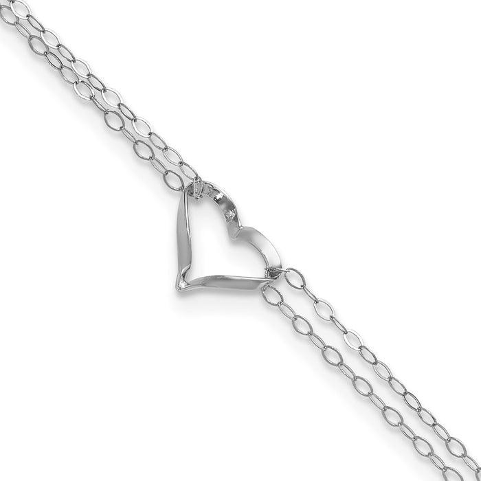 14k White Gold Double Strand Heart 9in Plus 1in ext. Anklet-ANK174-9